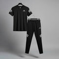 Men Black Track Suit with Stripes Gym Sportswear