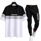 Men Printed Track Suit Black White Slim Fit 2Pcs