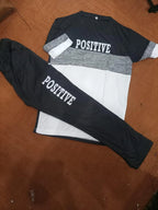 Men Printed Track Suit Black White Slim Fit 2Pcs