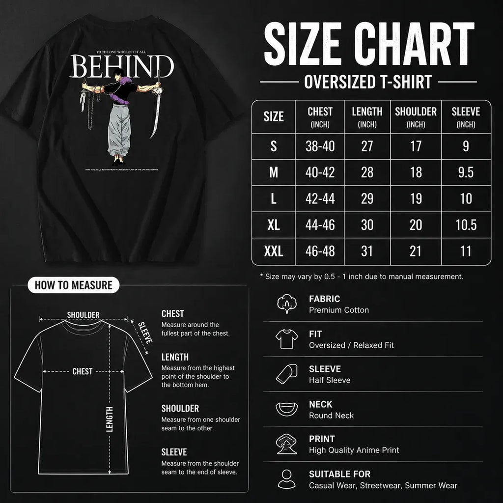 Men's Premium Cotton Anime Back Print T-Shirt – Oversized Casual Streetwear Tee