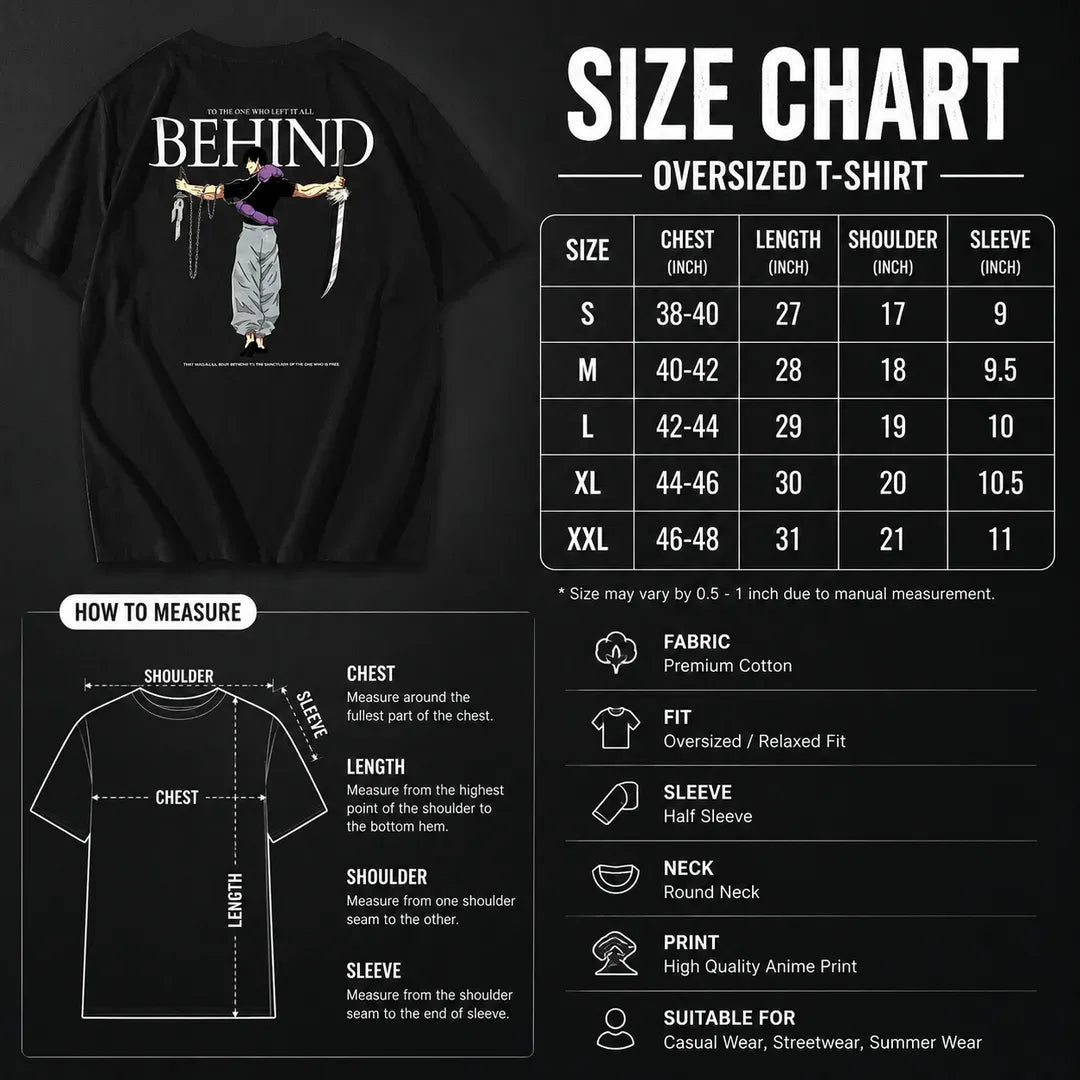 Men's Premium Cotton Anime Back Print T-Shirt – Oversized Casual Streetwear Tee