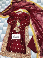 3 Pcs Women’s Stitched Crinkle Chiffon Embroidered Suit