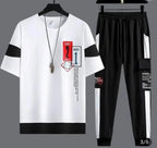 Men Graphic Track Suit White Black Summer Wear