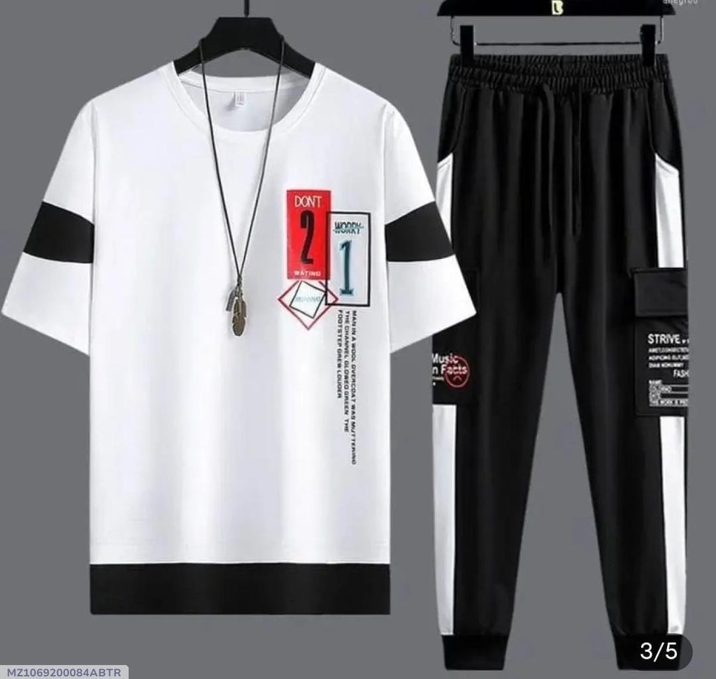 Men Graphic Track Suit White Black Summer Wear