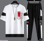 Men Graphic Track Suit White Black Summer Wear