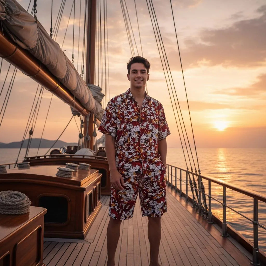 Men's Printed Dhanak Tracksuit Multicolor Shorts Set