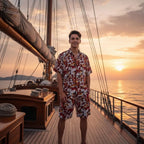Men's Printed Dhanak Tracksuit Multicolor Shorts Set