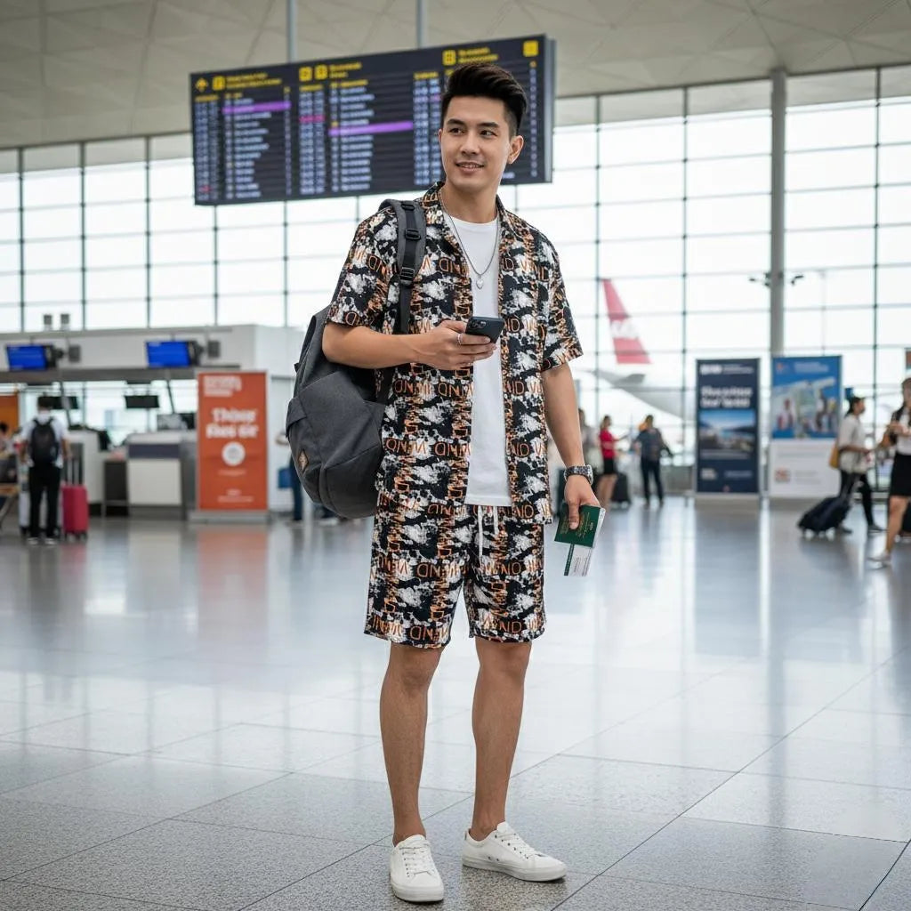 Men's Printed Floral Short Sleeve Shirt & Shorts Set