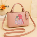 Women's Green PU Leather Shoulder Bag with Floral Print