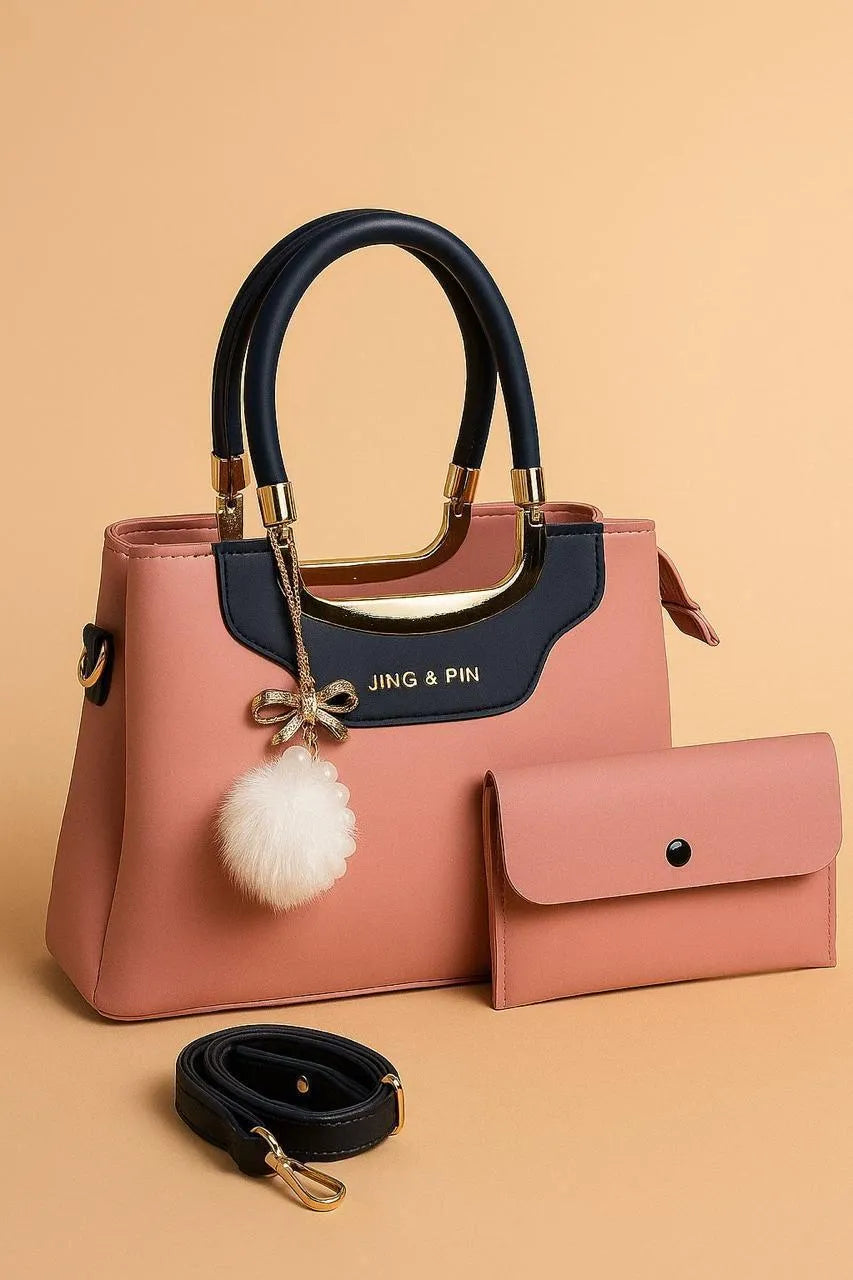 Maroon Black Handbag & Wallet Set for Women