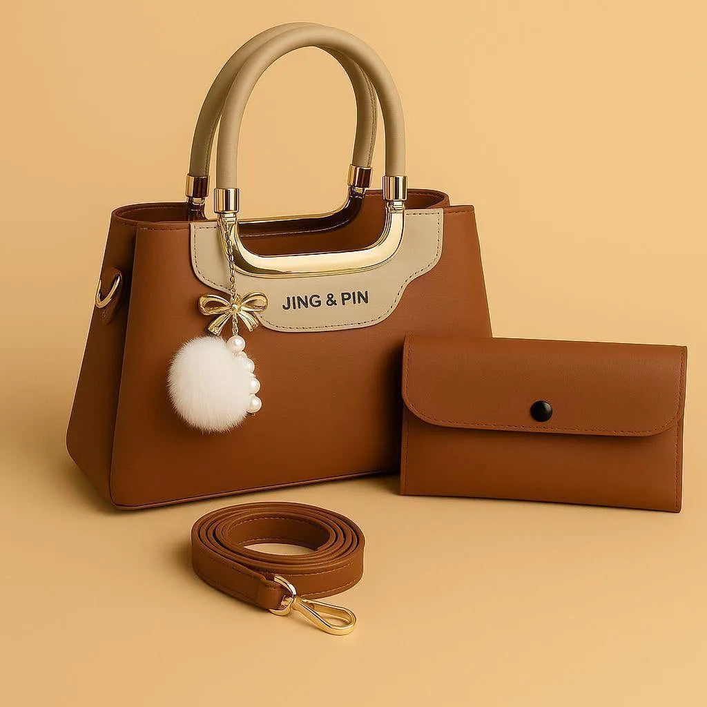 Maroon Black Handbag & Wallet Set for Women