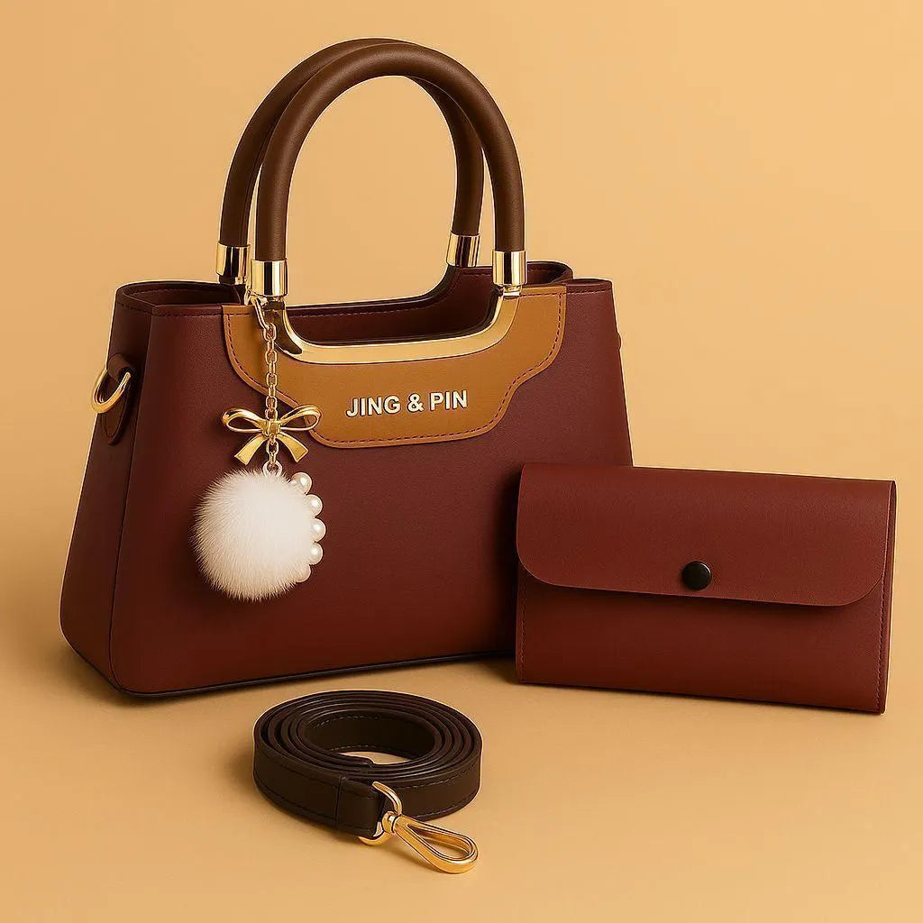 Maroon Black Handbag & Wallet Set for Women