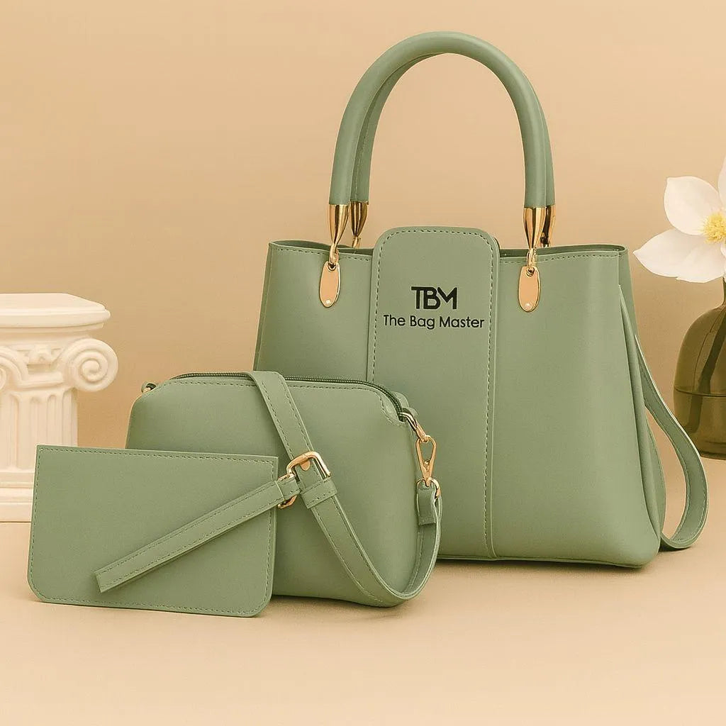 Green Rexine 3-Piece Handbag Set for Women