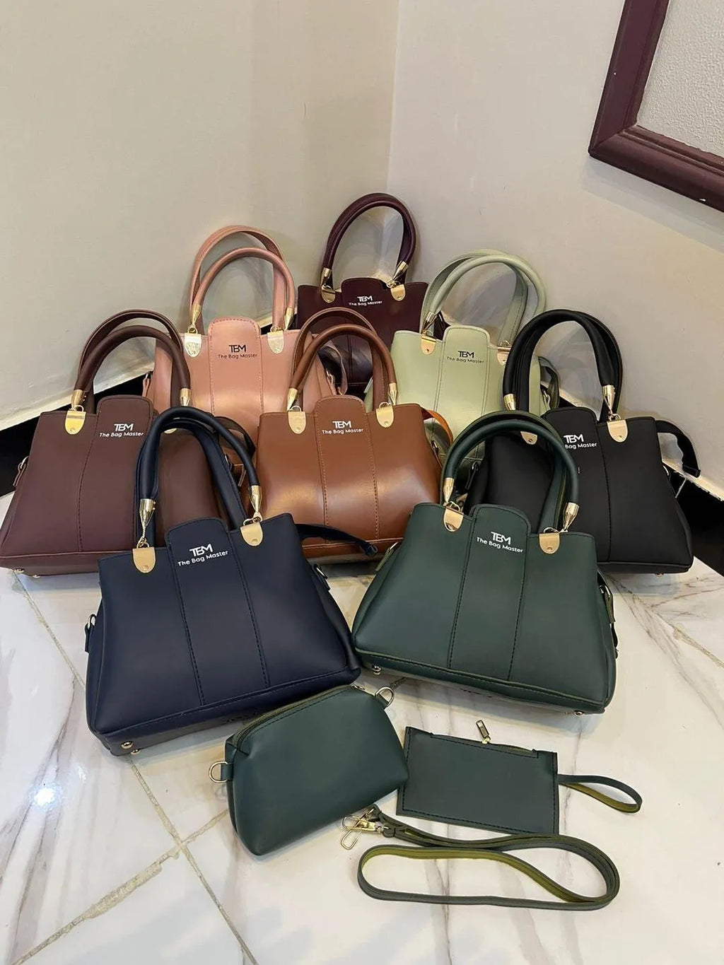 Green Rexine 3-Piece Handbag Set for Women