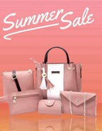 Women's Pink Rexine Handbag Set 5 Pcs