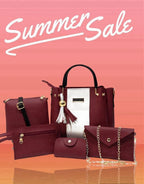 Women's Pink Rexine Handbag Set 5 Pcs