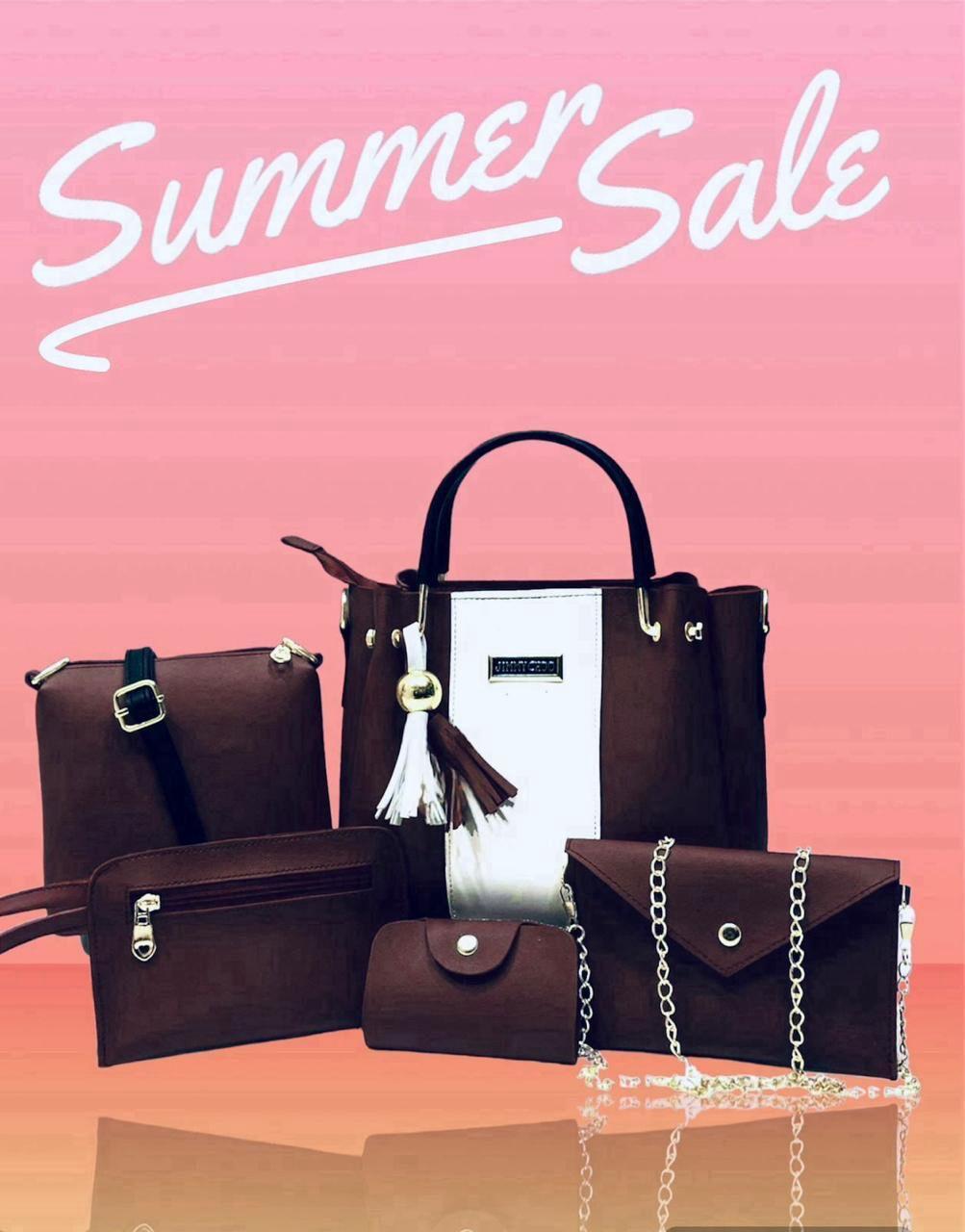 Women's Pink Rexine Handbag Set 5 Pcs