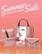 Women's Pink Rexine Handbag Set 5 Pcs
