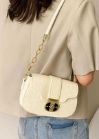 White Leather Shoulder Bag for Girls Plain Design 5x8 Inch