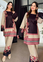 2 Pcs Women's Stitched Printed Co-Ord Set Front And Back Allover Digital Printed Cord Set