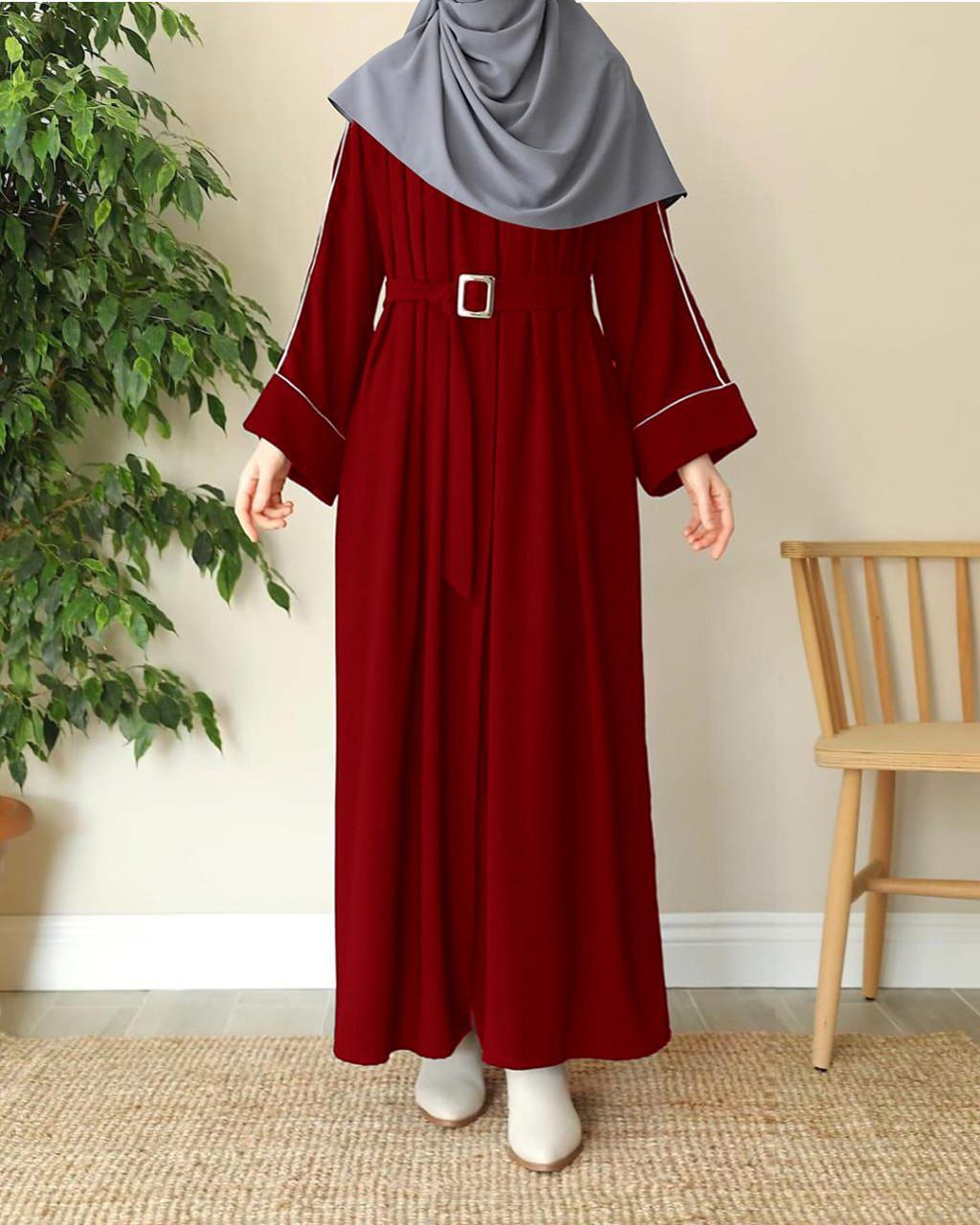 Front Platted Zip Piping Work On Sleeves And Seperate Belt Pocket Abaya With Stoller