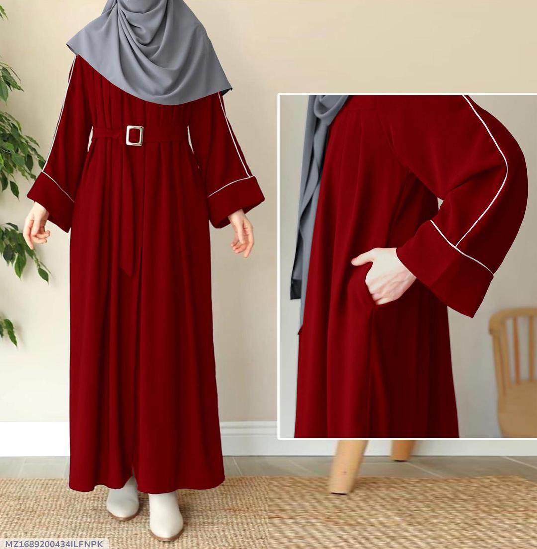 Front Platted Zip Piping Work On Sleeves And Seperate Belt Pocket Abaya With Stoller