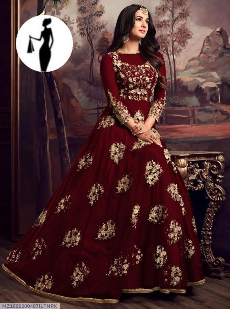 Maroon Organza Embroidered Maxi Set for Women