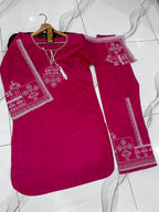 Pink Aari Embroidered Shirt 2Pcs Set