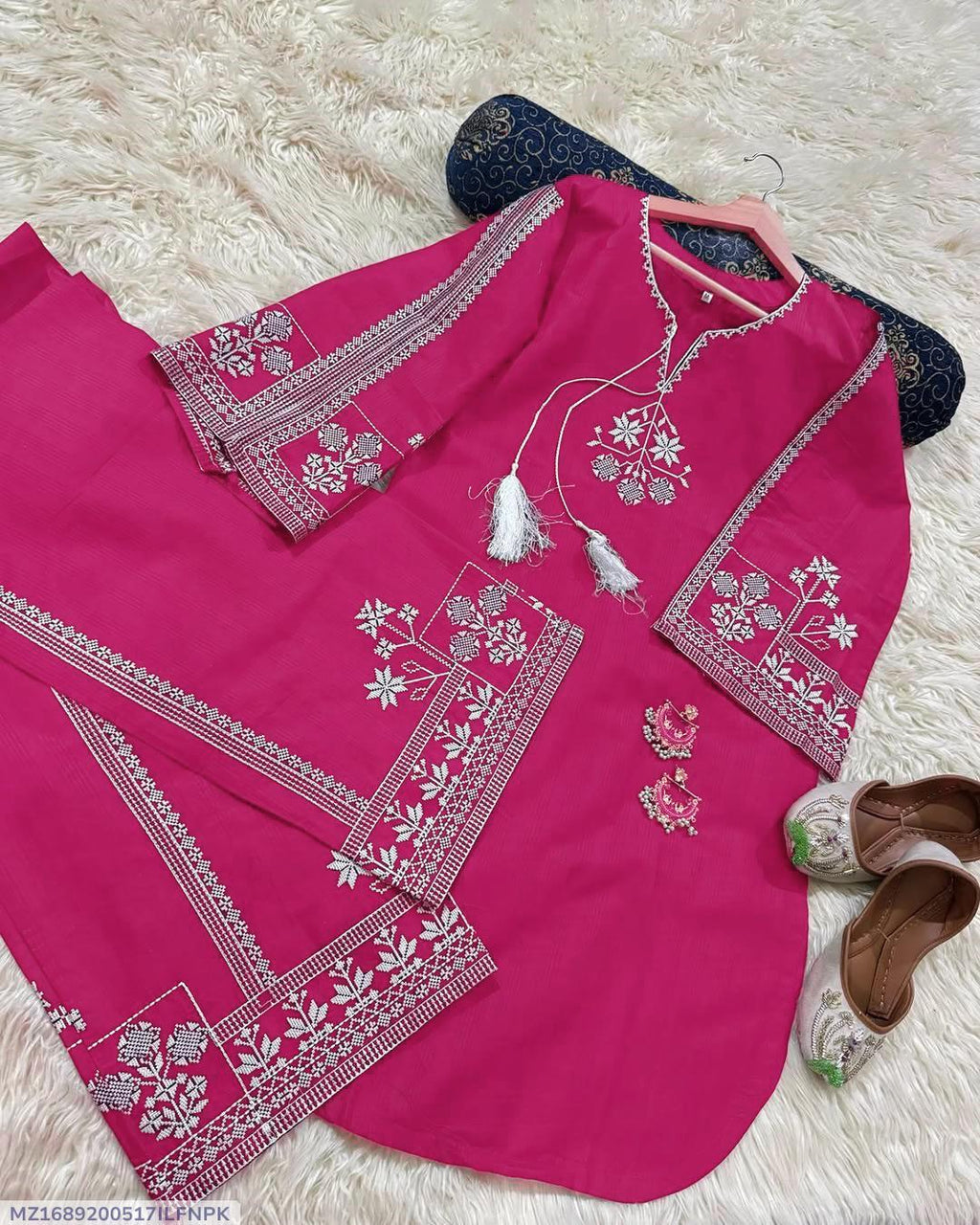 Pink Aari Embroidered Shirt 2Pcs Set