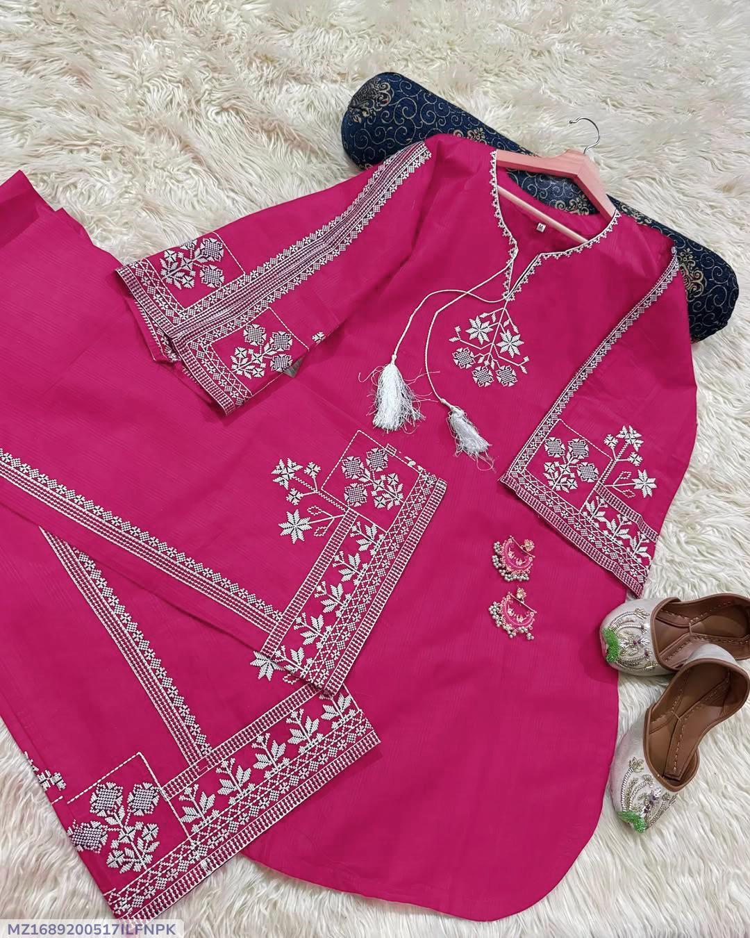 Pink Aari Embroidered Shirt 2Pcs Set