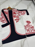 Digital Printed Cord Set 2Pcs Cream Black Kurta Set