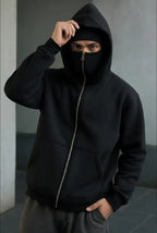 Men Black Fleece Balaclava Hoodie Medium to XL