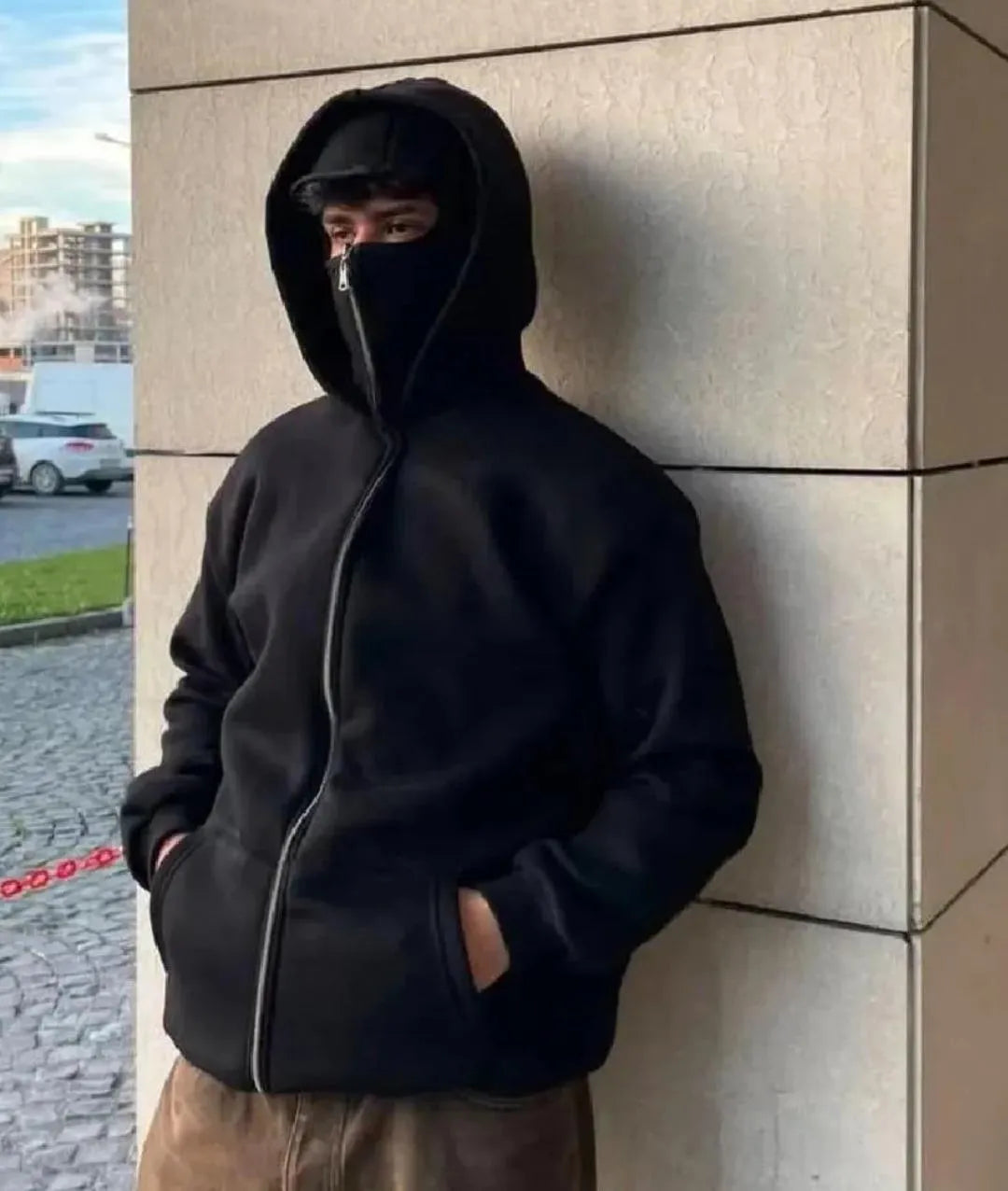 Men Black Fleece Balaclava Hoodie Medium to XL