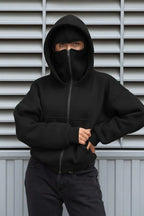 Men Black Fleece Balaclava Hoodie Medium to XL