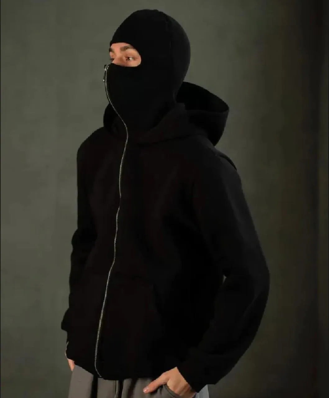Men Black Fleece Balaclava Hoodie Medium to XL