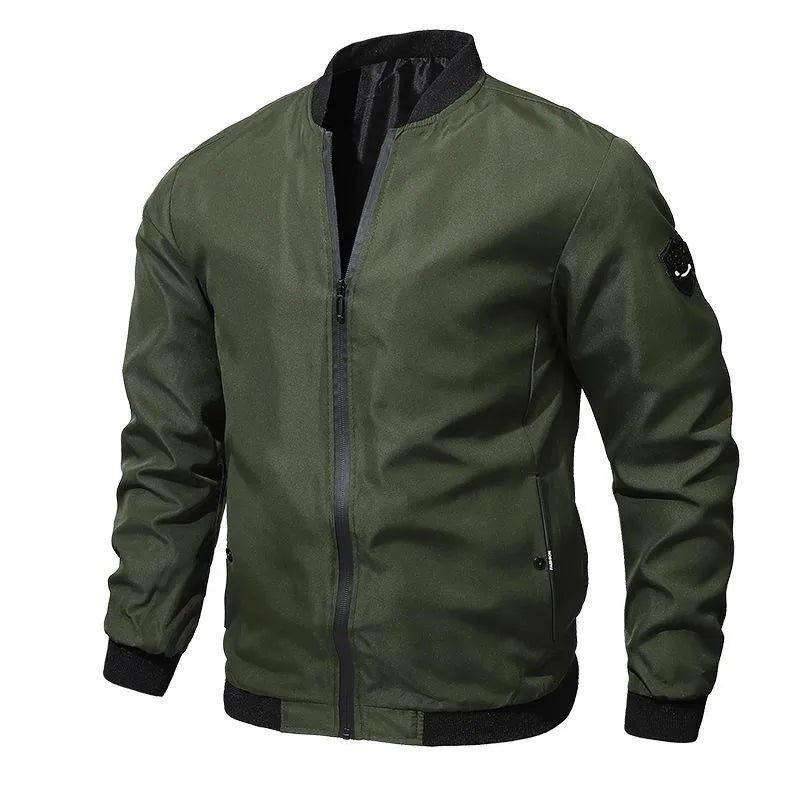 Men Green Polyester Bomber Jacket Large