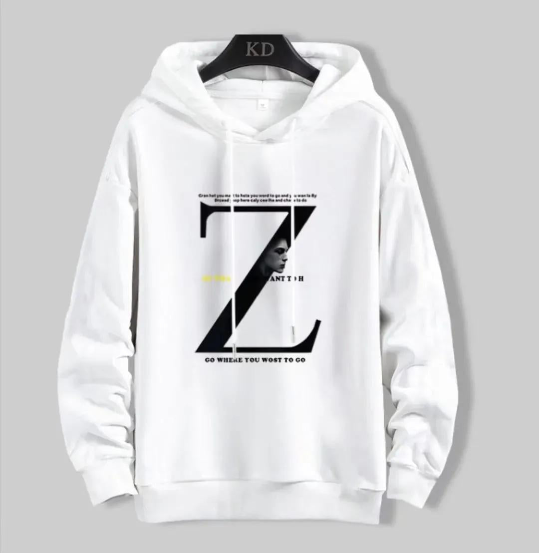 Men White Z Graphic Hoodie Cotton Casual Wear