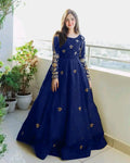 Blue Embroidered Chiffon Maxi with Gold Zarri Work for Eid