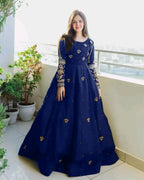 Blue Embroidered Chiffon Maxi with Gold Zarri Work for Eid