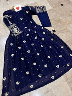 Blue Embroidered Chiffon Maxi with Gold Zarri Work for Eid