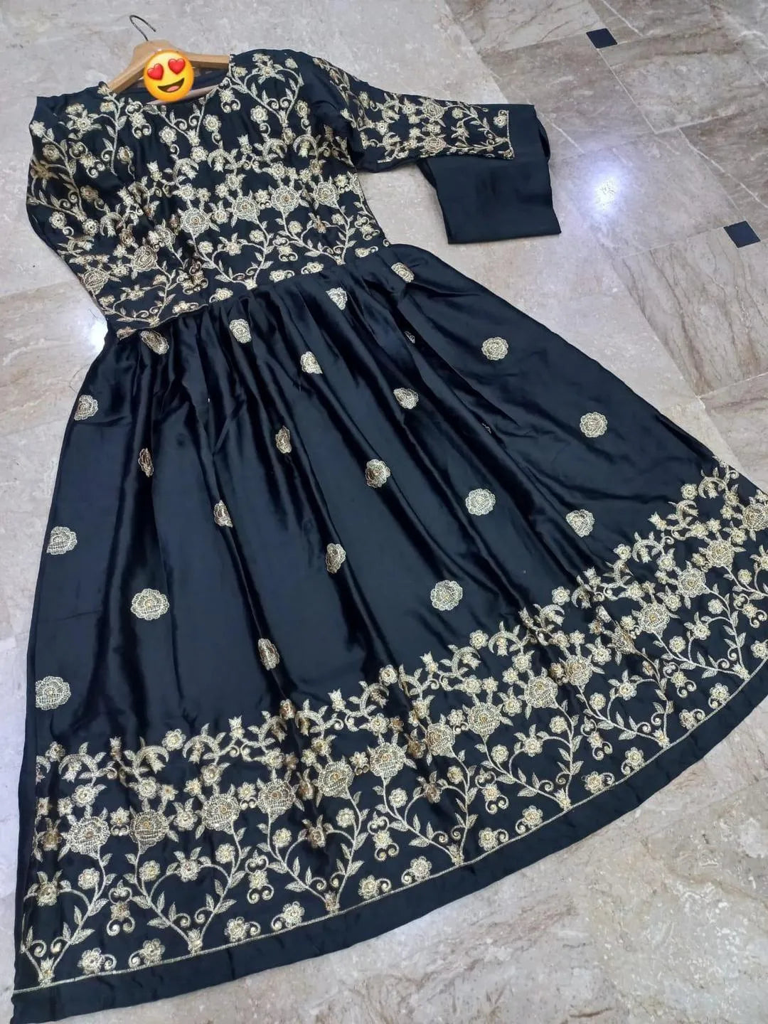 Black Gold Embroidered Maxi Set for Eid & Weddings