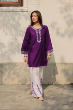Purple Embroidered Kurta Pajama Set for Women