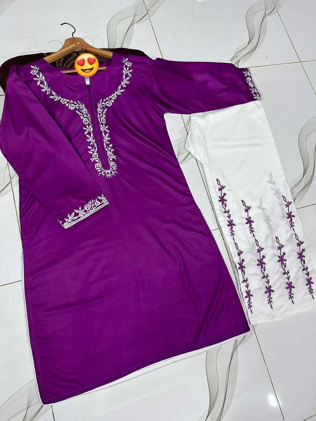 Purple Embroidered Kurta Pajama Set for Women
