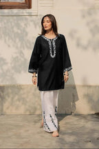 Black Embroidered Kurta Pajama Set for Women