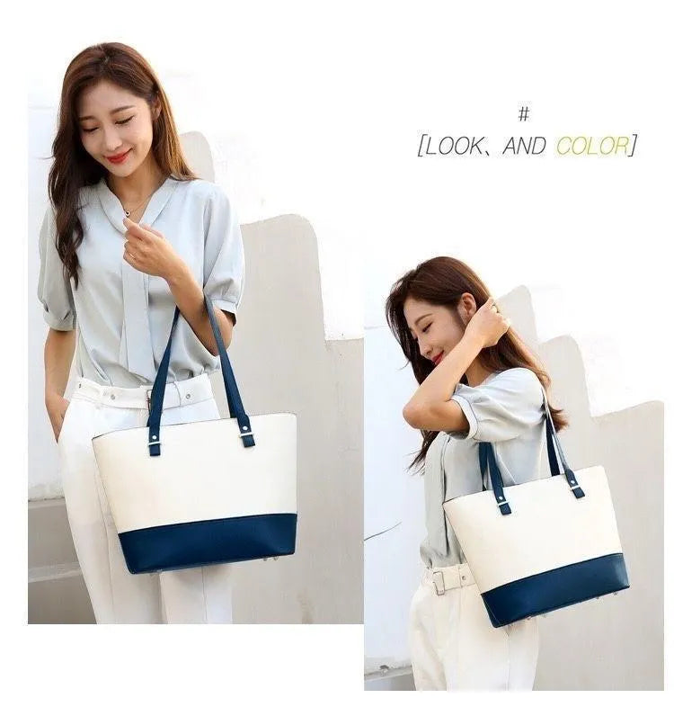 Women's 3-Piece Leather Shoulder Bag Set Black Beige