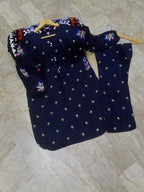 Blue Linen Floral Embroidered 2-Piece Set for Women