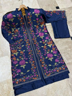 Blue Embroidered Shamoz Silk Gown & Trouser Set