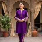 Purple Shamoz Silk 2-Piece Embroidered Set for Women