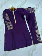 Purple Shamoz Silk 2-Piece Embroidered Set for Women