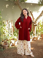 Maroon Cotton Flapper 2Pcs Heart Embroidery